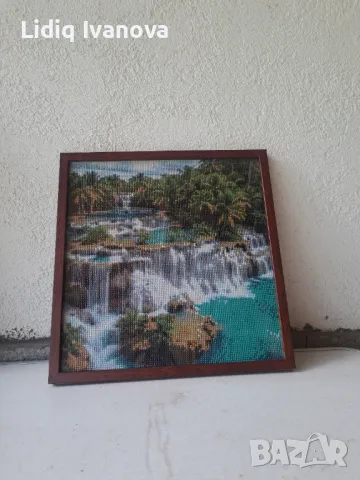 Диамантен гоблен водопад-готов и рамкиран, снимка 2 - Гоблени - 50273798