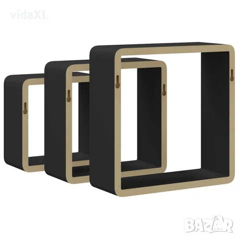 vidaXL Стенни кубични рафтове, 3 бр, черни, МДФ, снимка 7 - Етажерки - 56146815
