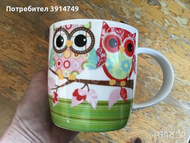 Чаша керамична за кафе, чай с артизански принт на Бухал / Сова, 320 мл, НОВА, снимка 2 - Чаши - 44495692