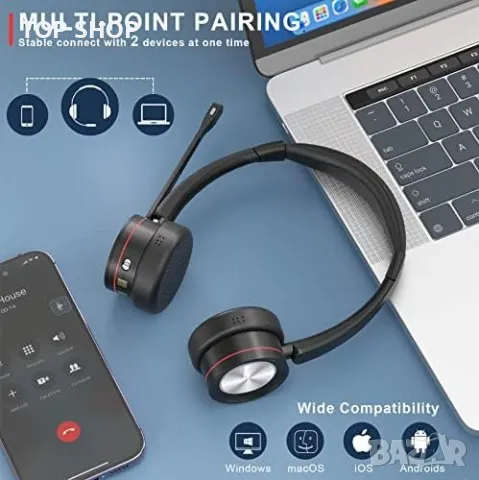 Нови Безжична слушалка с микрофон за компютър, 5.2 Bluetooth с микрофон, снимка 6 - Слушалки и портативни колонки - 49922849