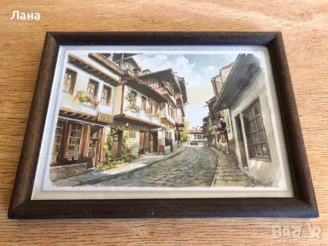 Малка картина за подарък рисувана с маслени бои в дървена рамка с размери 15x20 см, Англия, снимка 4 - Картини - 49008899