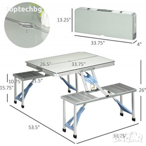 Алуминиева сгъваема маса за пикник с 4 стола,85x67x67 см + подарък Камуфлажна четириместна палатка, снимка 2 - Къмпинг мебели - 41641757