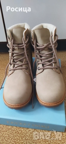 Боти/ кубинки в бежов цвят, велур, 39 номер., чисто нови