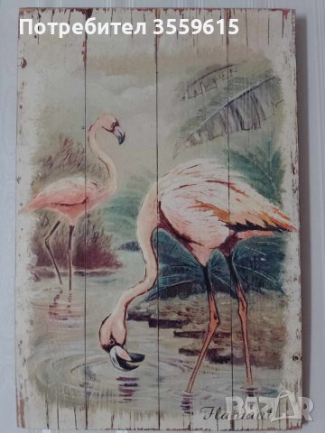 дървено пано с фламинго oт Португалия от масивно дърво 60 см х 40 см., снимка 1