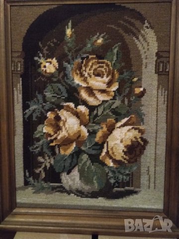 Страхотен гоблен рози масивна дървена рамка , снимка 3 - Гоблени - 42462639