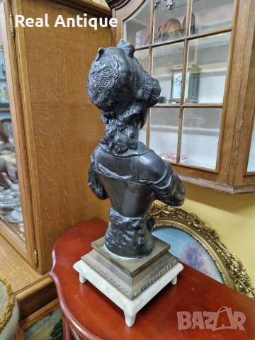 Уникален голям антикварен колекционерски английски бронзов бюст , снимка 10 - Антикварни и старинни предмети - 53417112