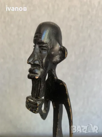  Бронзова/месингова статуя на африкански племенен човек, снимка 5 - Статуетки - 50337283