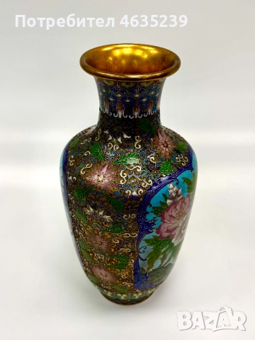 Антикварна ваза клуазоне - ръчен емайл, cloisonné, снимка 2 - Антикварни и старинни предмети - 52985737