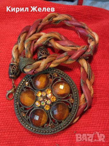 СТАРО БРОНЗОВО КРИСТАЛНО ФЛОРАЛНО ВИНТИДЖ КОЛИЕ ОГЪРЛИЦА 30133