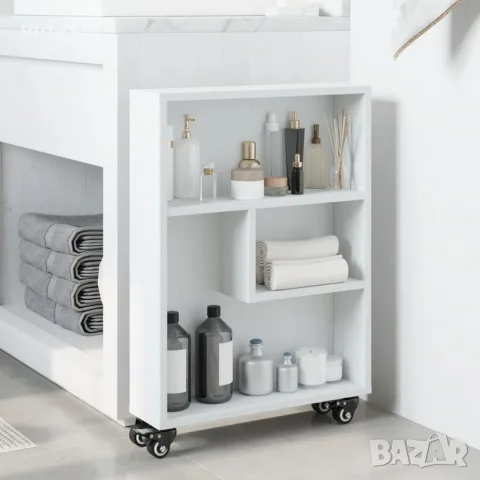 vidaXL Тясна количка за съхранение, бяла, 48x13x68 см, инженерно дърво, снимка 3 - Кутии за съхранение - 56148188