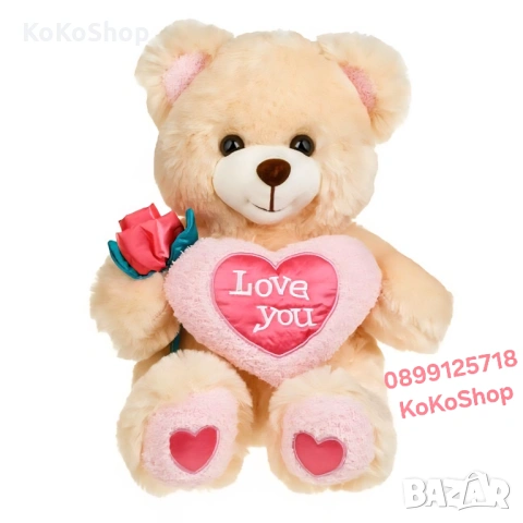 Плюшено мече със сърце и роза – романтичен подарък за Св. Валентин