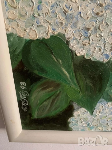 Картина с хортензии* Акрил* Сигнирана* Готова за окачване, снимка 2 - Картини - 53219194