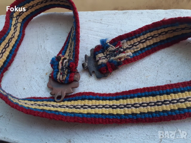 Плетен вълнен колан с малки бронзови пафти за носия - детски, снимка 4 - Антикварни и старинни предмети - 53273311