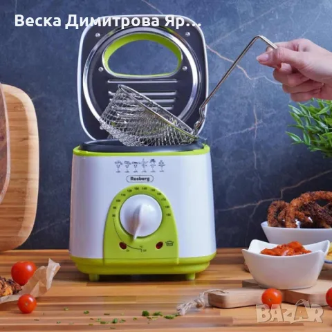 Фритюрник мини Rosberg, 1 литър, 950W, 80-190 C, Бял/зелен - 24 МЕСЕЦА ГАРАНЦИЯ, снимка 5 - Фритюрници - 48998509