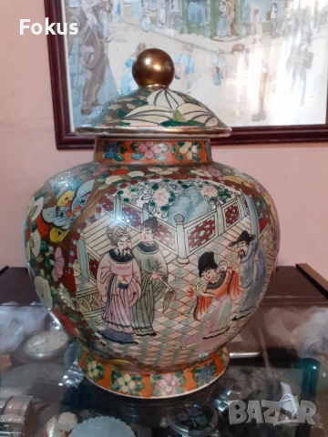 Satsuma Сатцума стара голяма ваза буркан порцелан печат, снимка 3 - Антикварни и старинни предмети - 51007323