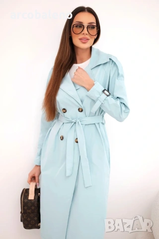 Дамско палто с връзване на талията и яка, 5цвята , снимка 15 - Палта, манта - 53686765