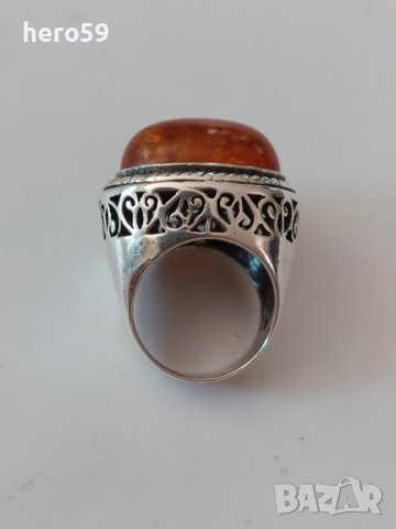 Стар сребърен пръстен с кехлибар.Сребро 925, снимка 2 - Пръстени - 41099951