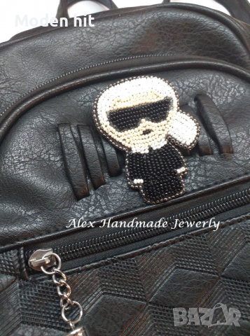 Брошка Karl Lagerfeld - бродерия с мъниста. Ръчна изработка., снимка 3 - Други - 36167674