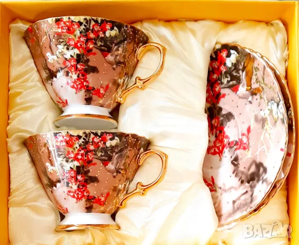 Луксозен порцелан чаши за кафе с букет цветя, снимка 13 - Подаръци за юбилей - 31731179