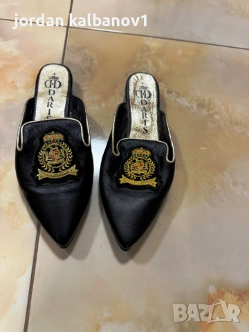 Подарявам - черни кожени чехли Дарис Daris номер - 36 стелка - 23см. ток - 2см.