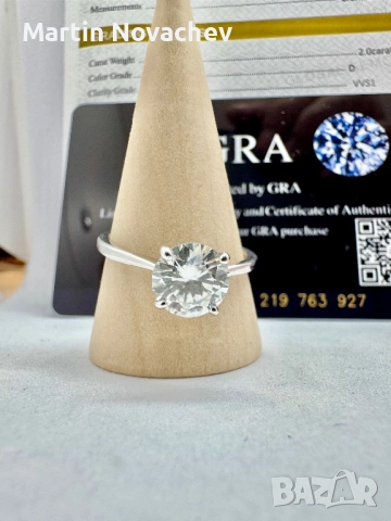 Сребърен пръстен с мойсанит (Диамант) 2 карата, снимка 3 - Пръстени - 51782457