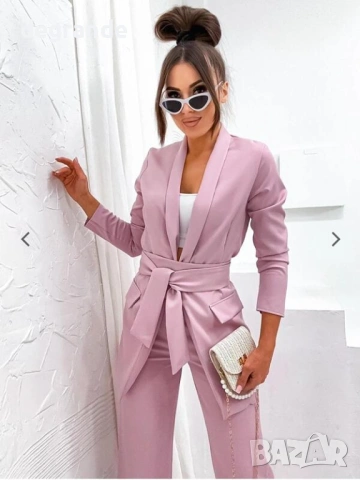 Дамски комплект сако с широк панталон РОЗОВО ЖЪЛТО ЧЕРНО БЕЖОВО, снимка 2 - Костюми - 53659954