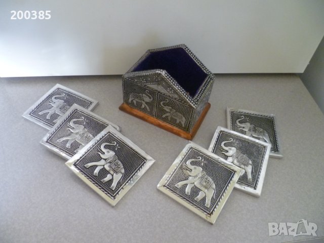 Стар интересен комплект от 6 броя подложки за чаши