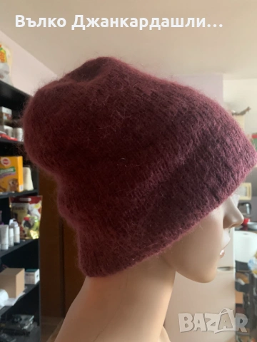Зимна шапка в цвят бордо (състав мохер), снимка 4 - Шапки - 53768990