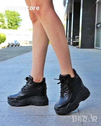 Кецове на платформа - черна кожа - PA100-1

