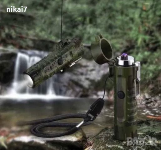 тактическа водоустойчива плазмена запалка с фенер и компас туризьм лов, снимка 8 - Други - 42056042