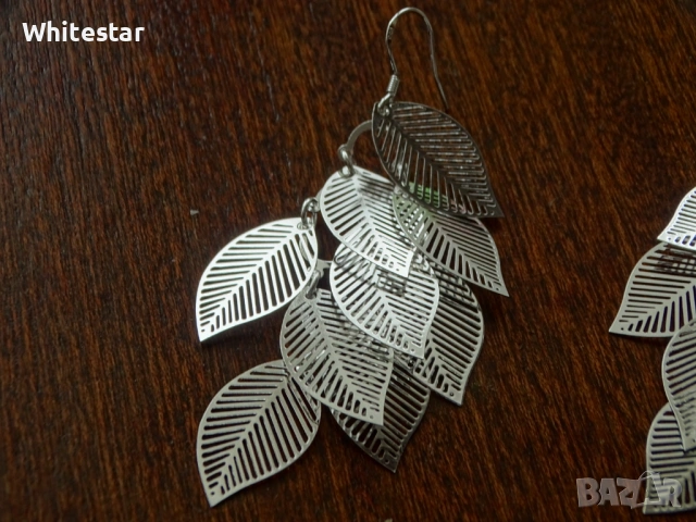 Красиви посребрени обеци "Сребърни листа", снимка 2 - Обеци - 53634729