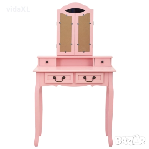 vidaXL Комплект тоалетка с табуретка, розов, 80x69x141 см, пауловния(SKU:289319), снимка 4 - Тоалетки - 52564145