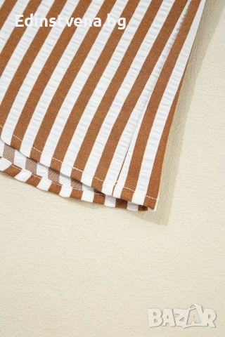 Дамска рокля тип риза на райе в кафяво и бяло, снимка 10 - Рокли - 50849708