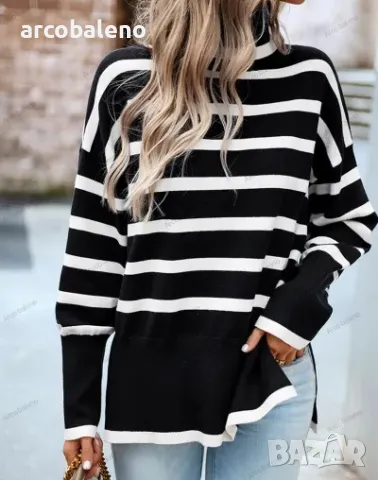 Дамски ежедневен раиран плетен пуловер, 5цвята , снимка 8 - Блузи с дълъг ръкав и пуловери - 48005679