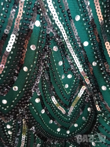 Зелена рокля с пайети и ресни , снимка 5 - Рокли - 51634522