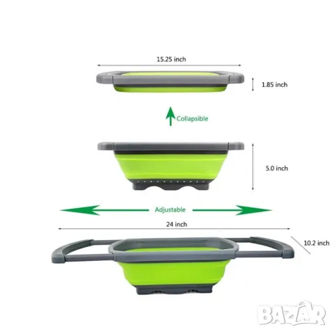 Сгъваема правоъгълна кошница за измиване и изцеждане на плодове и зеленчуци., снимка 1