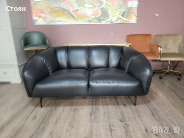 Дизайнерски черен кожен комплект дивани тройка и двойка Pebble, снимка 6 - Дивани и мека мебел - 53694619