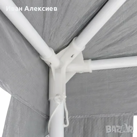 Градински PVC Павилион 3x3 м Сив – Водоустойчива Шатра с Прозорци и Странични Стени, снимка 3 - Градински мебели, декорация  - 55840030