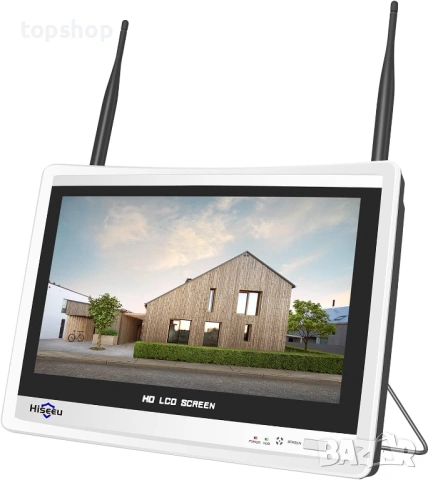 12" LCD Монитор с NVR Hiseeu – 10-канален безжичен рекордер за видеонаблюдение