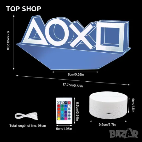 3D Play station Нощна лампа с 16 цвята Функция USB, снимка 2 - Детски нощни лампи - 49156828