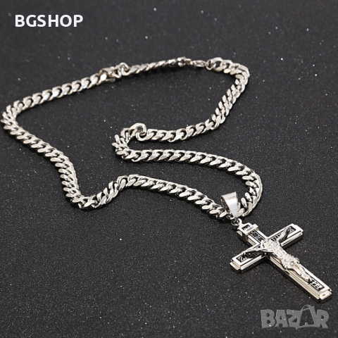 Кръст Колие Иисус Христос Разпятие - Silver, снимка 2 - Колиета, медальони, синджири - 36347323