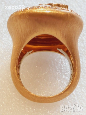 Уникален дамски златен пръстен,злато 18 карата,45 брилянта,и огромна камея, снимка 10 - Пръстени - 53840580