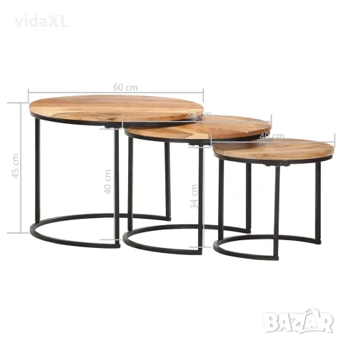 vidaXL Стифиращи маси, 3 бр, акация масив, снимка 9 - Маси - 56146539