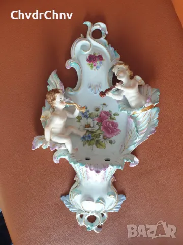 52см порцеланово пано за стена/музиканти-херувими/стара барокова италианска фигура-композиция