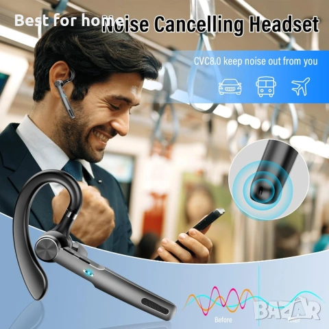 Bluetooth слушалки, безжични слушалки с ENC микрофон, едноушни Bluetooth слушалки V5.3 , снимка 4 - Bluetooth слушалки - 53471254