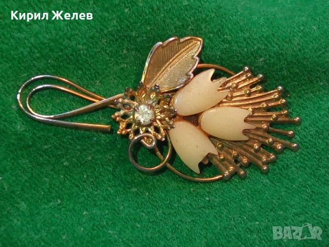 РЕТРО АРТ ДЕКО ВИНТИДЖ ПОЗЛАТЕНА ФЛОРАЛНА СТАРА БРОШКА с ФАСЕТИРАН ЦИРКОН 17559, снимка 9 - Антикварни и старинни предмети - 31230602