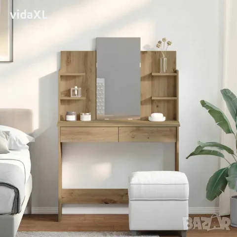 vidaXL Тоалетка с огледало, дъб артизан, 96x39x142 см, снимка 3 - Тоалетки - 56148311