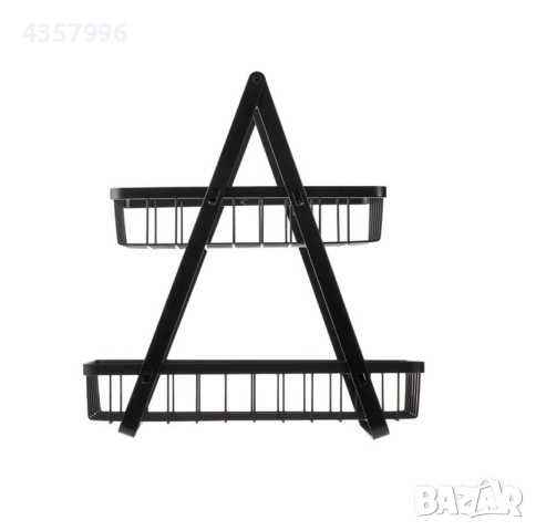 Метален рафт, Универсален, 2 нива, Дървена дръжка, Черен, снимка 2 - Органайзери - 51998341