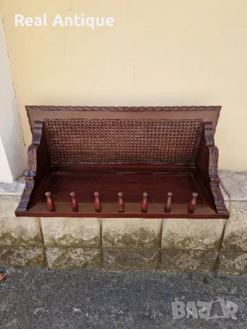 Страхотна антикварна английска дървена закачалка масив дърворезба ратан , снимка 7 - Антикварни и старинни предмети - 47882703