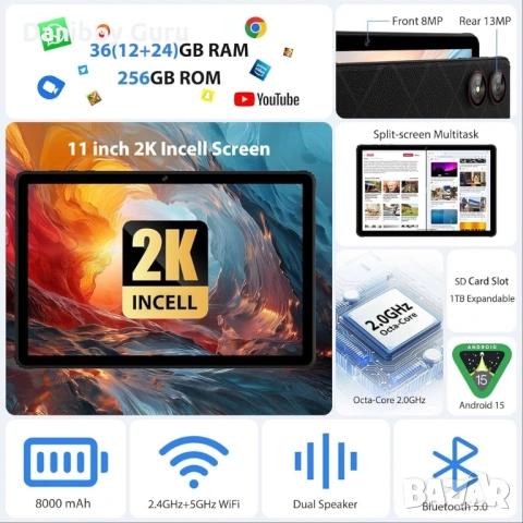 Pixgood Таблет 11” Android 15, 36GB+256GB IPS дисплей, снимка 2 - Таблети - 53835355